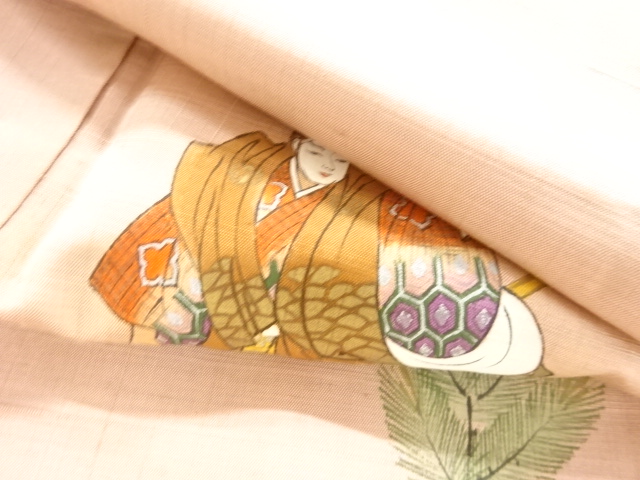  時代人物に松模様手織り紬訪問着